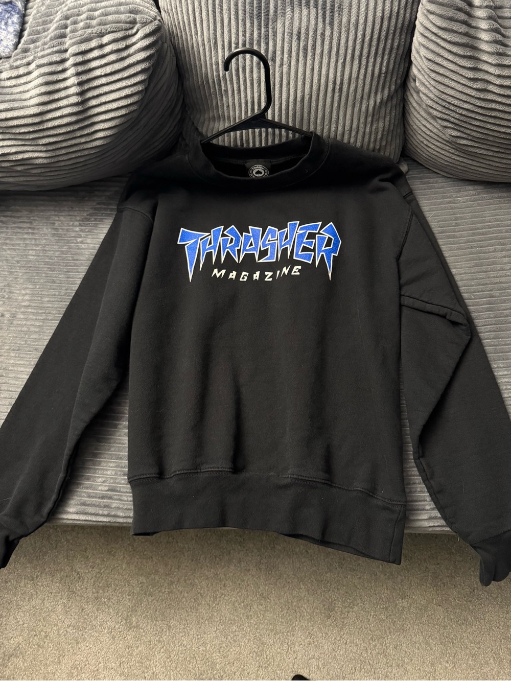Thrasher Black Crewneck Sweatshirt with Blue Logo